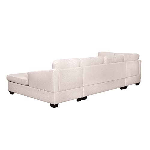 Modern U-Shape Sectional Sofa with Double Chaise Lounge, Beige H5039