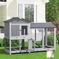 Rabbit Hutch Indoor Outdoor Bunny Cage 63” Guinea Pig Cage Chicken Coop 2 Story Rabbit House with Removable Trays Roof, Pet Furniture for Small Medium Animals, Grey