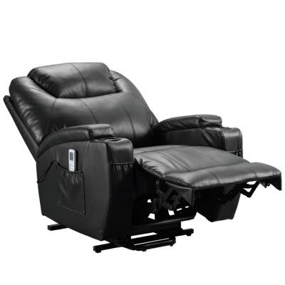 Power Lift Assist Recliner with HEATING and Massage Latitude Run Leather Type: Black Faux Leather