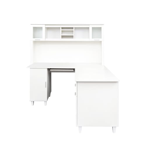 Modern Desk with Storage 2-Tier Shelves, Drawer and Cabinet, White R50834