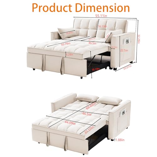 Sleeper Sofa Bed 3 in 1 Convertible Futon Couch with Reclining Backrest L1199
