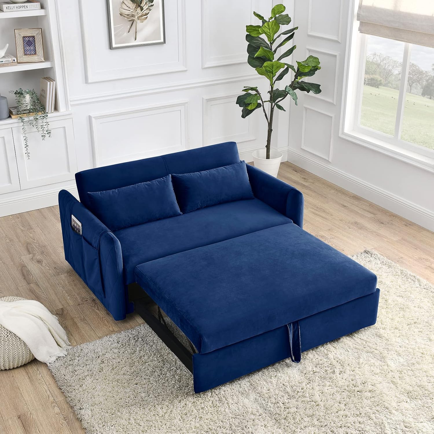 Ucloveria Sleeper Sofa Couch with Pull Out Bed, 55" Modern Velvet Convertible G4995