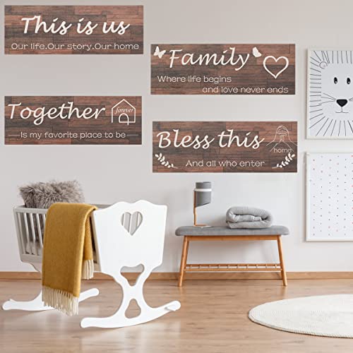 4 Pieces Rustic Wooden Wall Decor for Living Room, Bedroom (Brown) V312
