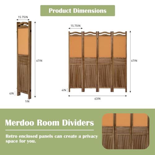 6 Panel Room Divider, 5.6FT Wood Folding Privacy Screen, Light Brown I286444