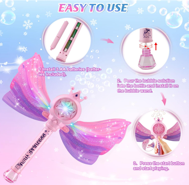 WLHONG Bubble Wands for Kids, Light Up with Music Automatic Bubble Machine B49116
