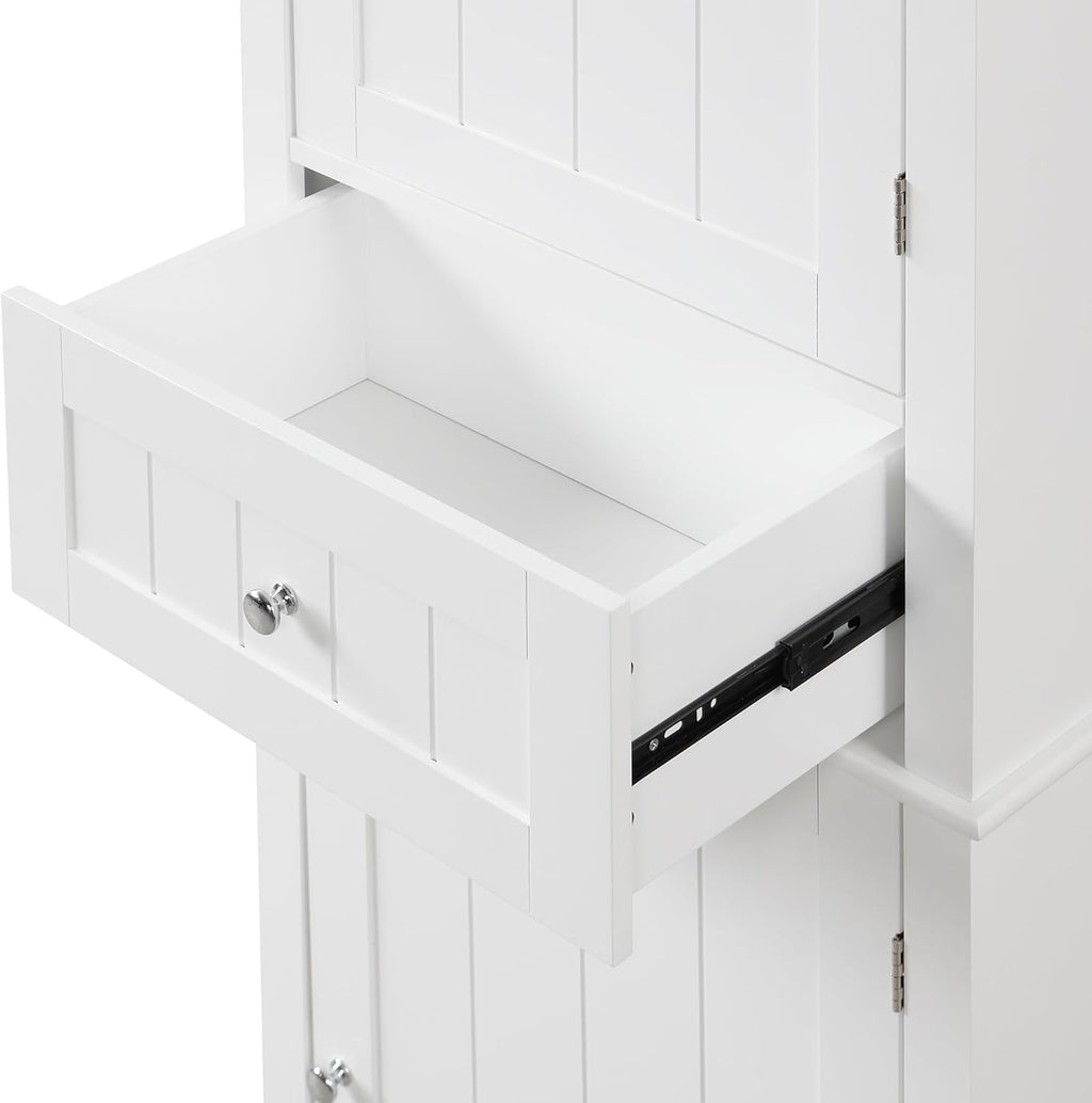 DofFo Tall Linen Bathroom Storage Cabinet with 2 Doors and 1 Drawer, White H558024