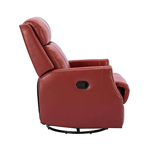 Genuine Leather Swivel Recliner Chair with Wingback and Nailhead Trims, Red Z27530