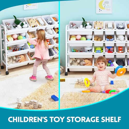 Kids Toy Storage Organizer with 12 Plastic Bins, 4-Tier Metal Rack W380650