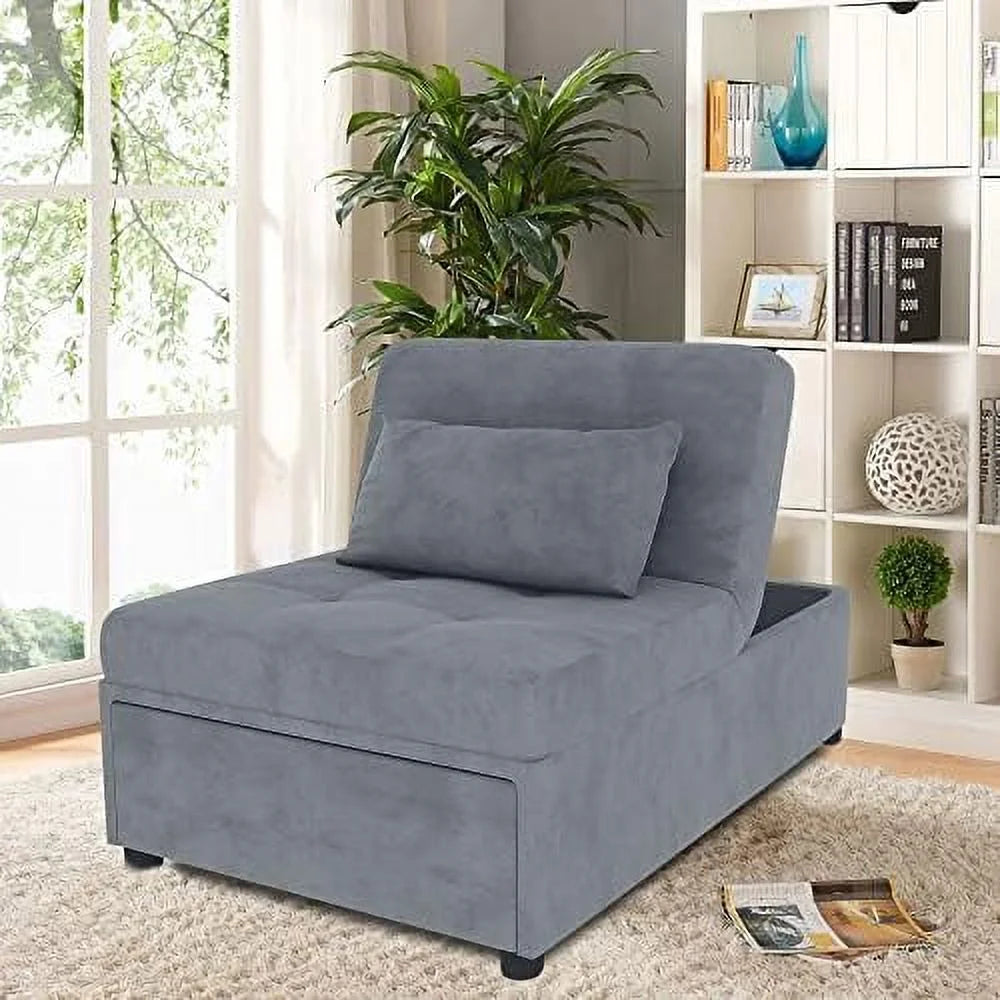 TJUNBOLIFE Velvet Convertible Sofa Bed 4-in-1 Folding Ottoman Lounge Chair F10104