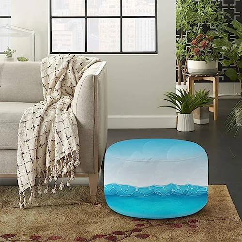 Round Pouf Ottoman Sea Animals Seamless Bright Shells Starfish Cute Foot Stool Cotton Linen Removable C21167