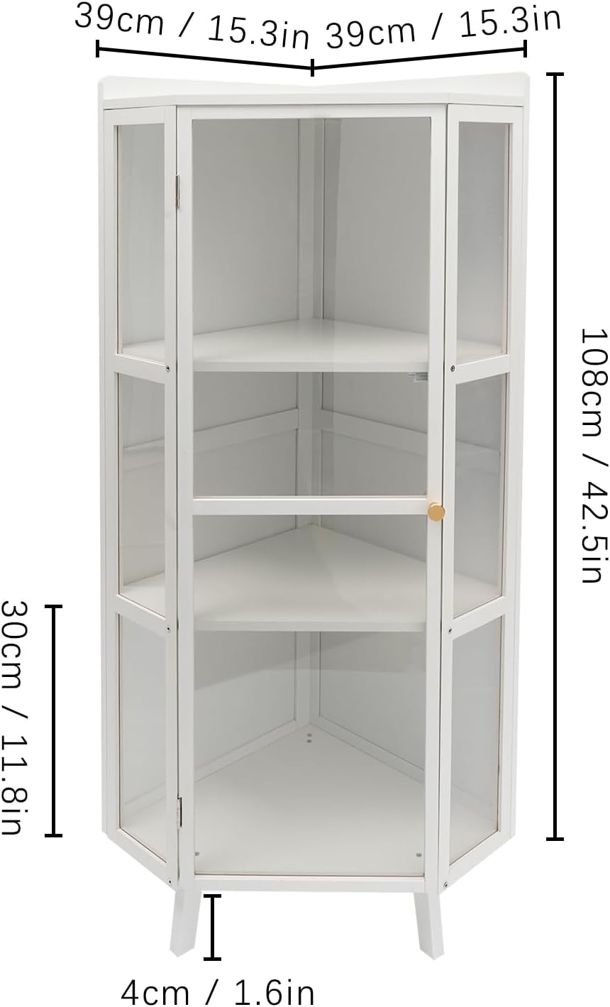 Corner Cabinet 3-Tier Floor Storage with Door White B6137