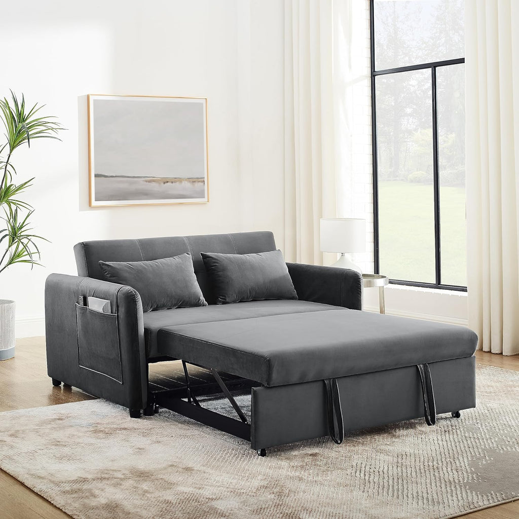 54", 3-in-1 Convertible Sleeper Pull Out Sofa Bed Recliner, Versatile Double Seat with Adjustable Backrest, Couch for Small Spaces,Apartments,Grey