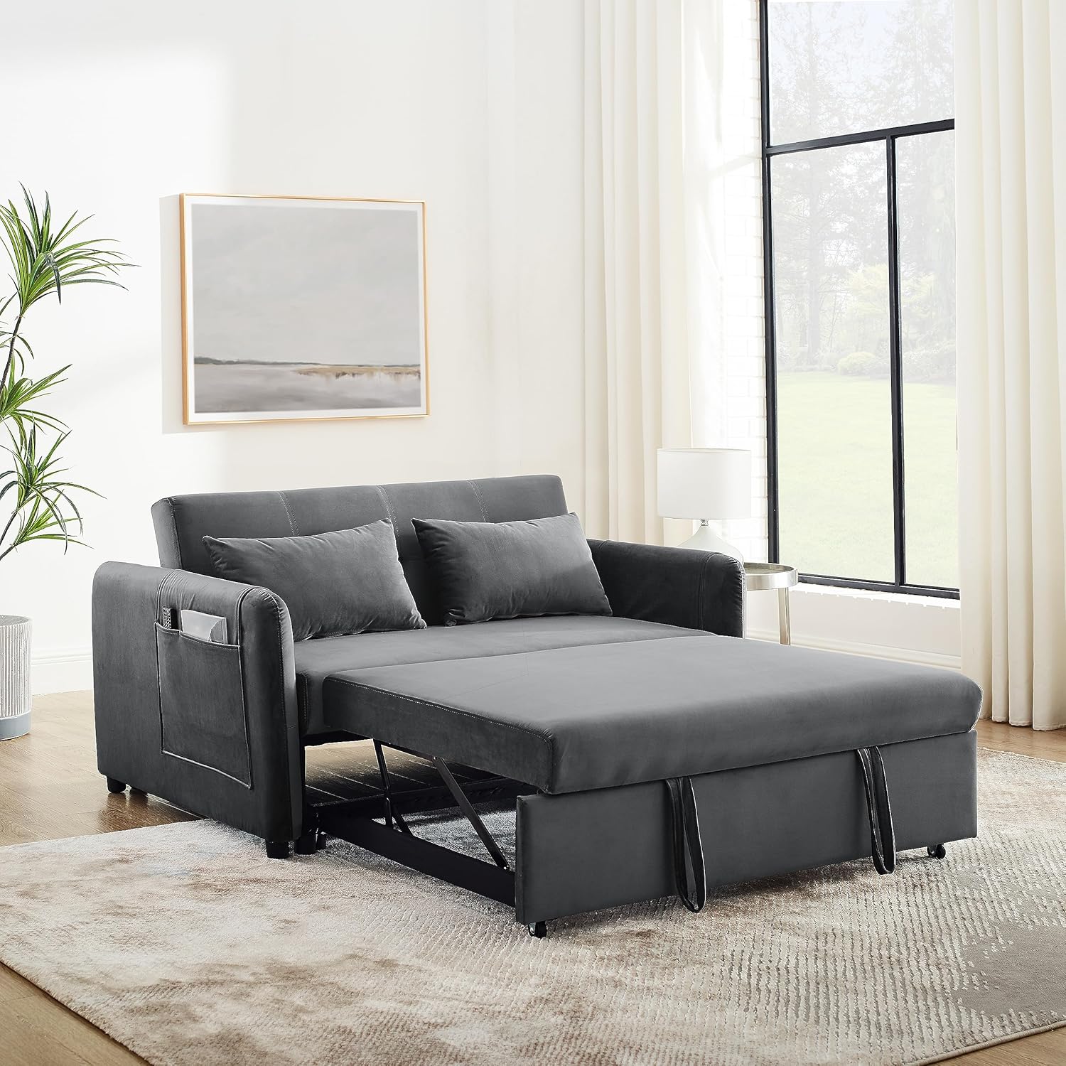54", 3-in-1 Convertible Sleeper Pull Out Sofa Bed Recliner, Versatile Double Seat with Adjustable Backrest, Couch for Small Spaces,Apartments,Grey