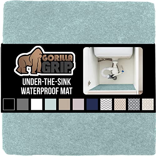 Gorilla Grip Waterproof Silicone Under Sink Mat with Raised Lip for Kitchen and Bathroom, 28 x 22 in, Cabinet Shelf Liner Stay in Place Mats Dishwasher Safe Drawer Liner, Organizer Tray, Gray