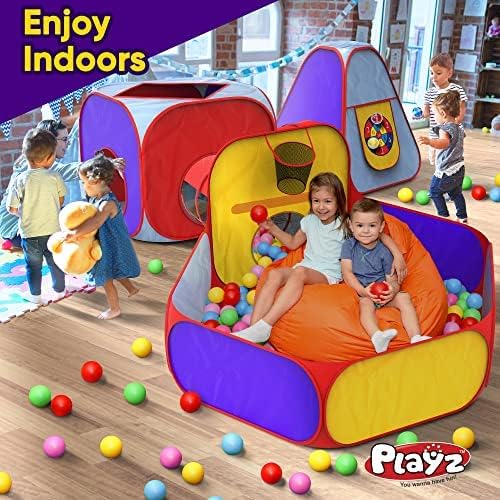 Playz 5pc Kids Playhouse Jungle Gym with Pop Up Tents, Tunnels, and Basketball Pit J5115