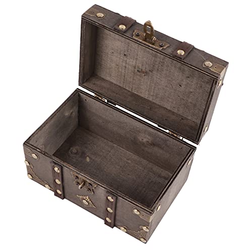 Vintage Wooden Treasure Chest Box with Lock, Grey D118981
