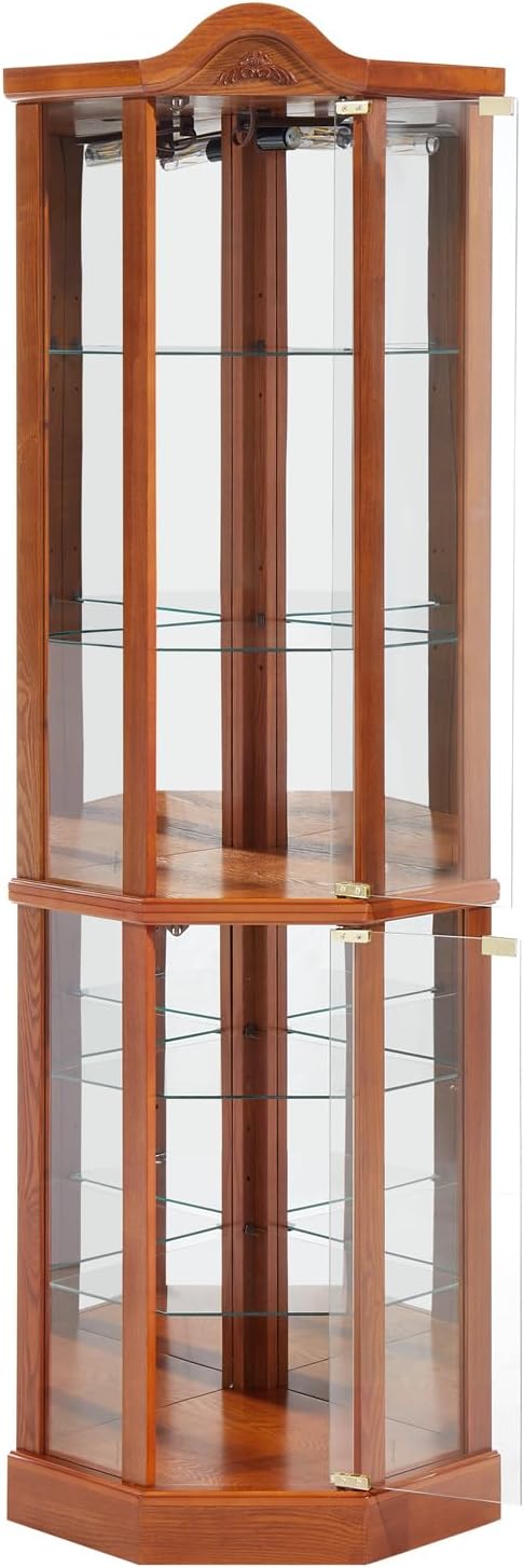 Lighted Curio Cabinet with Tempered Glass Doors, Brown S332216