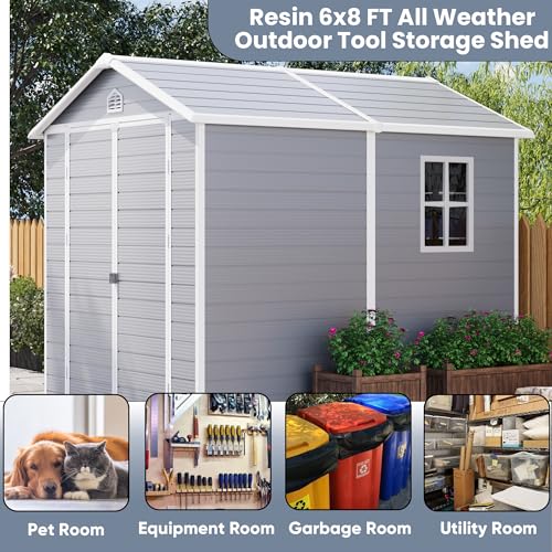 Patiowell 6 x 8 FT Plastic Outdoor Storage Shed with Floor, Grey L76044