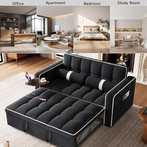 3 in 1 Sleeper Sofa Bed Convertible Loveseat Couch with Side Table, Orange W5695