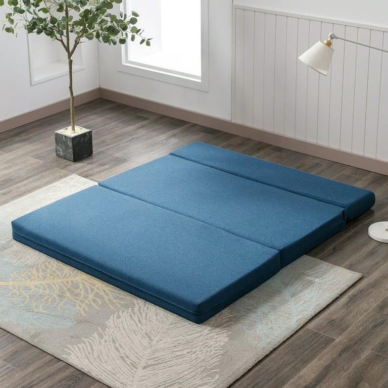 Mixoy Folding Sofa Bed,Fold Down Couch Bed Sleeper Chair Couch for Lounge,Upholstered Convertible Floor Mattress Blue - 72.8in*36in*4.7in