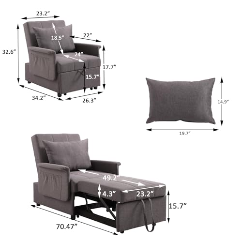 Convertible Sleeper Chair Bed with Adjustable Backrest and Pillow U634
