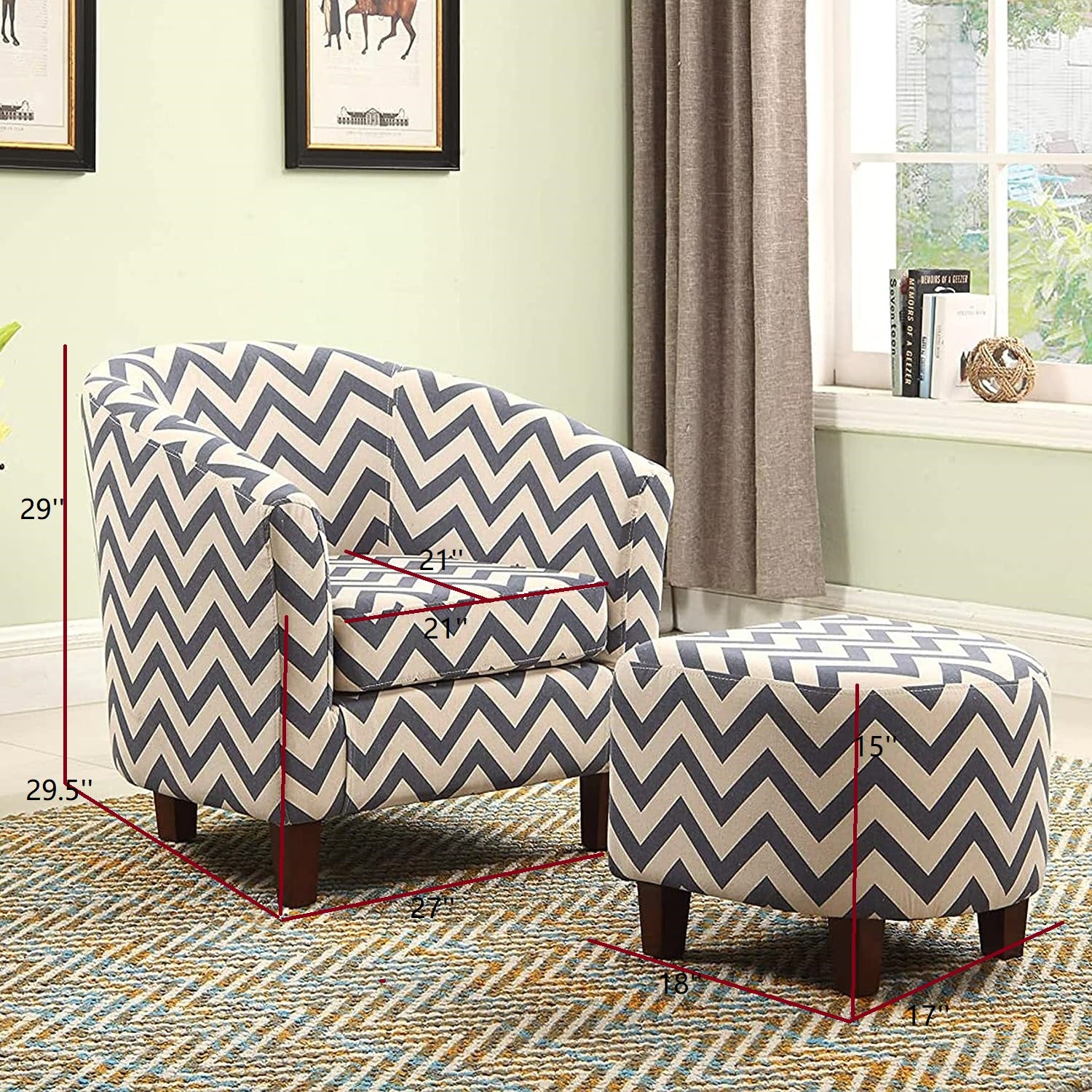 Nathaniel Home Modern Upholstered Accent Chair with Ottoman F360