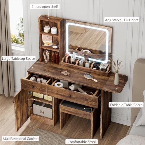 IDEALHOUSE Vanity Desk with Mirror and Lights, White N6420