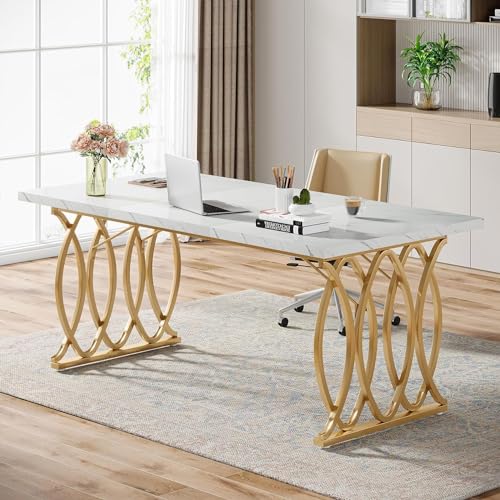 Tribesigns Executive Desk 63" W Modern Office Desk for Home Office, White Q485