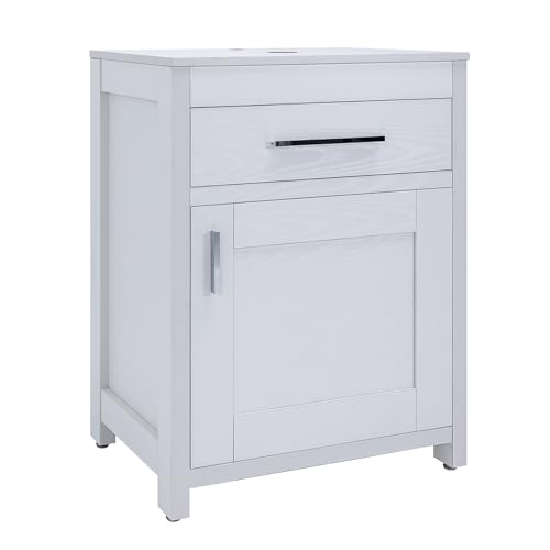 24 Inch Bathroom Vanity Sink Combo with Chrome Faucet, White Wood J887