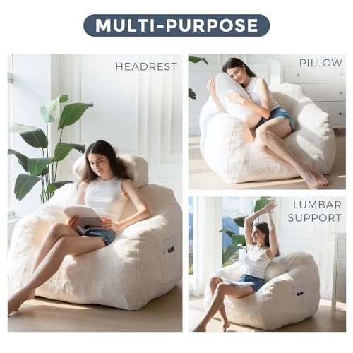 Giant Bean Bag Chair with Pillow, Boucle Sofa for Adults, Large Upholstered Couch S845