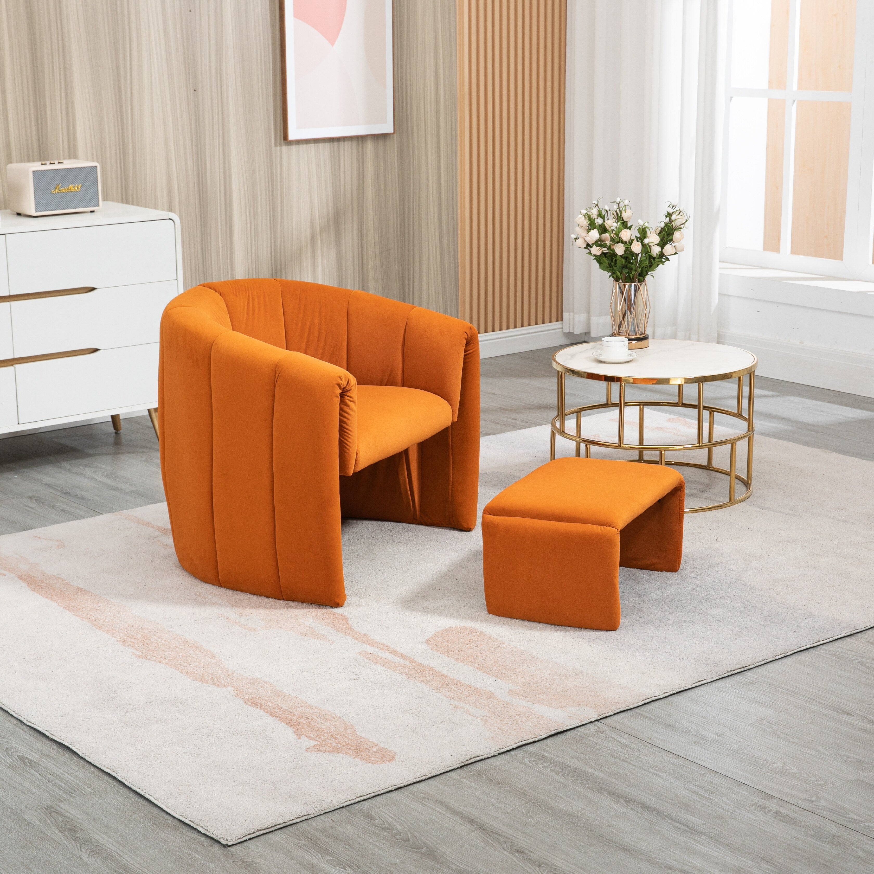 Modern Velvet Accent Chair with Ottoman Orange J219089