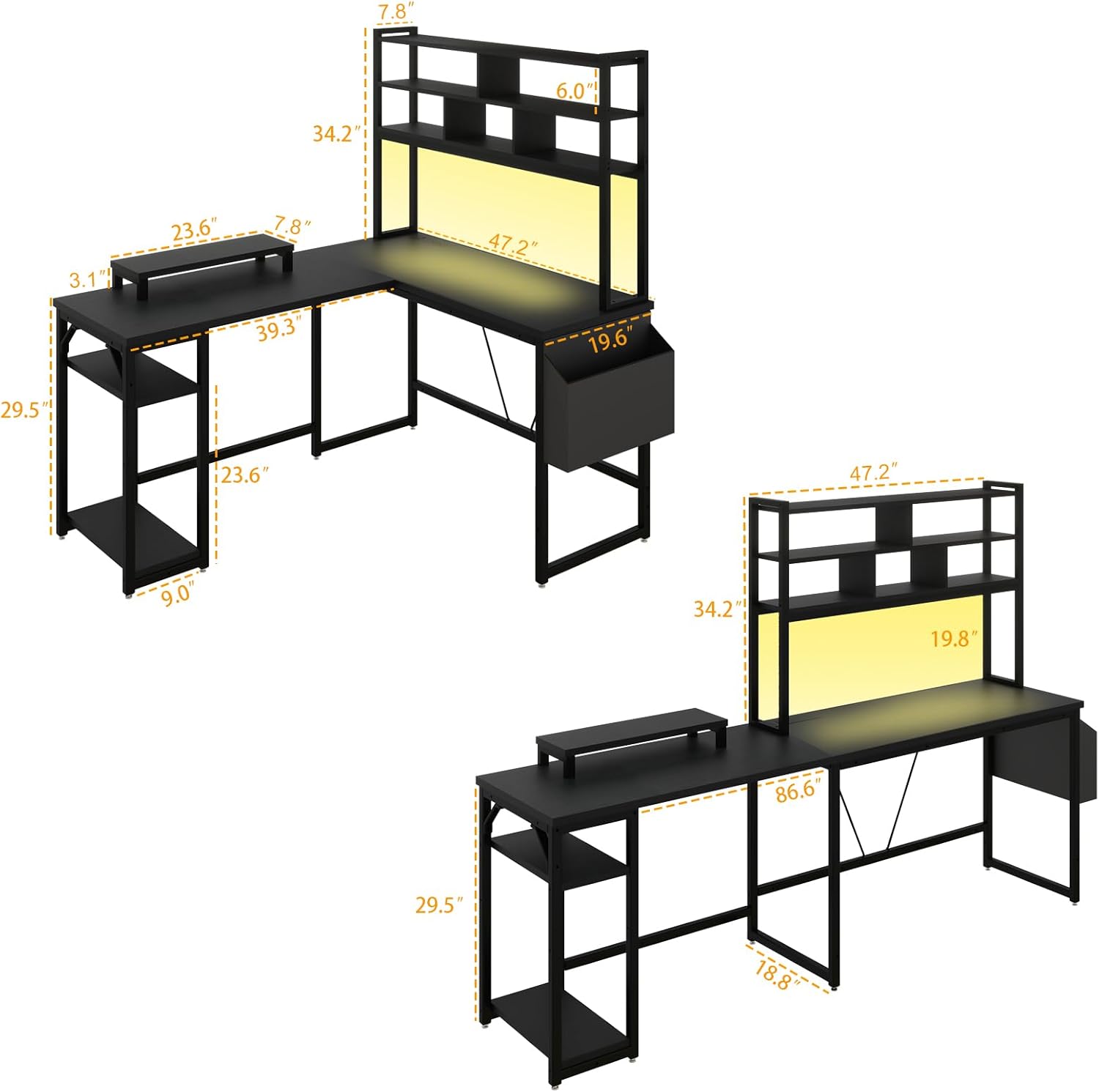 L Shaped Computer Desk with LED Lights and Power Outlets X615315