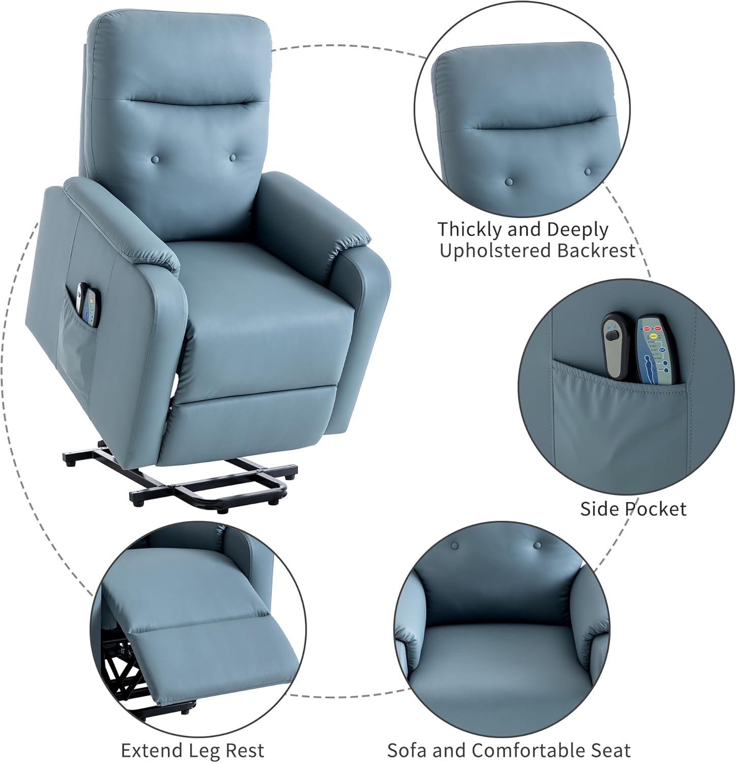 Power Lift Chair for Elderly with Heated Massage, F-Blue W13612