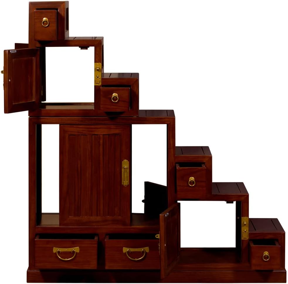ChinaFurnitureOnline Elmwood Asian Cabinet, Japanese Step Tansu Chest A32086
