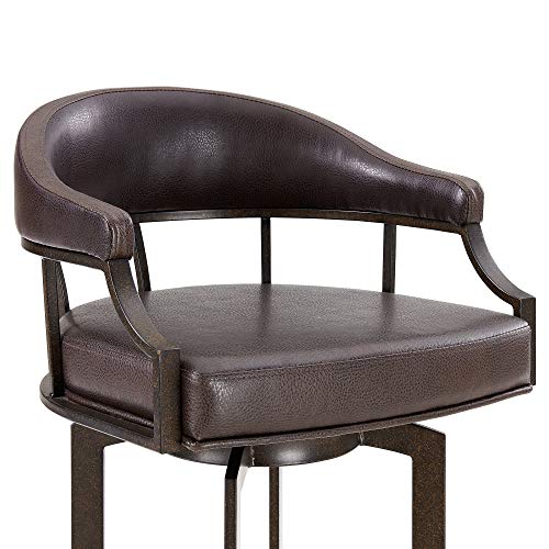 Armen Living Edy Faux Leather Swivel Barstool, 26" Counter Height, Brown F61823