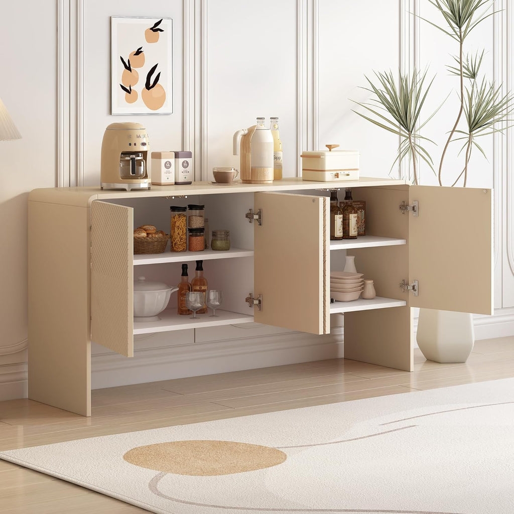 60" Storage Sideboard with 4 Doors, Adjustable Shelves, Apricot Cream Q7969