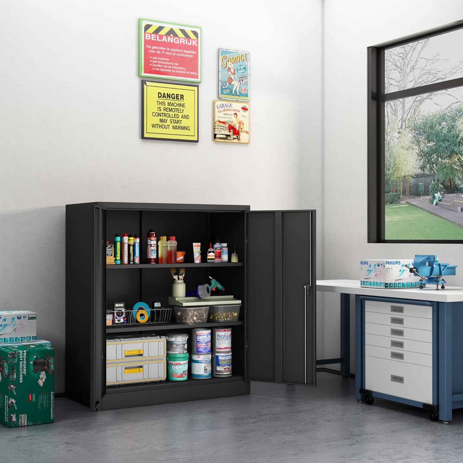 Locking Metal Storage Cabinet with Adjustable Shelves, Black X54003
