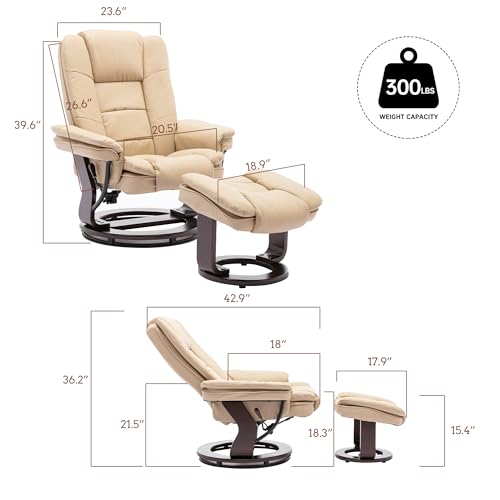 Swivel Recliner Chair with Ottoman Footrest, Beige N6547