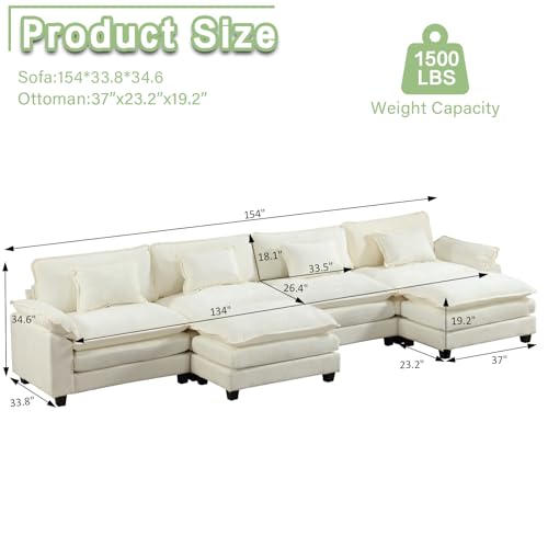 154" Oversized U-Shaped Sectional Sofa with Convertible Chaise, Velvet, Grey J5593