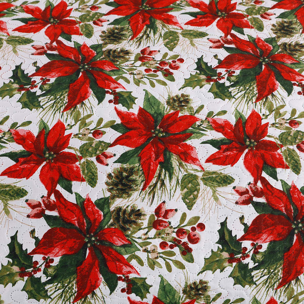 Christmas Quilt Set King Size Poinsettia Floral Bedspread Coverlet with Pillow Shams D24015