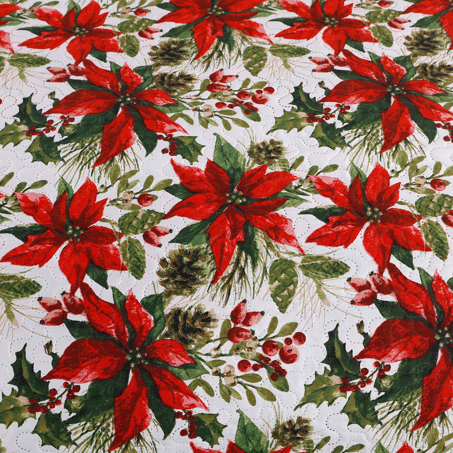 Christmas Quilt Set King Size Poinsettia Floral Bedspread Coverlet with Pillow Shams D24015