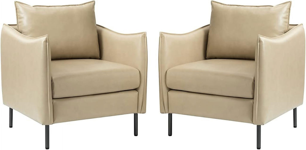 Leather Armchair Set of 2, Modern Accent Chairs with Cushion, Beige X495353