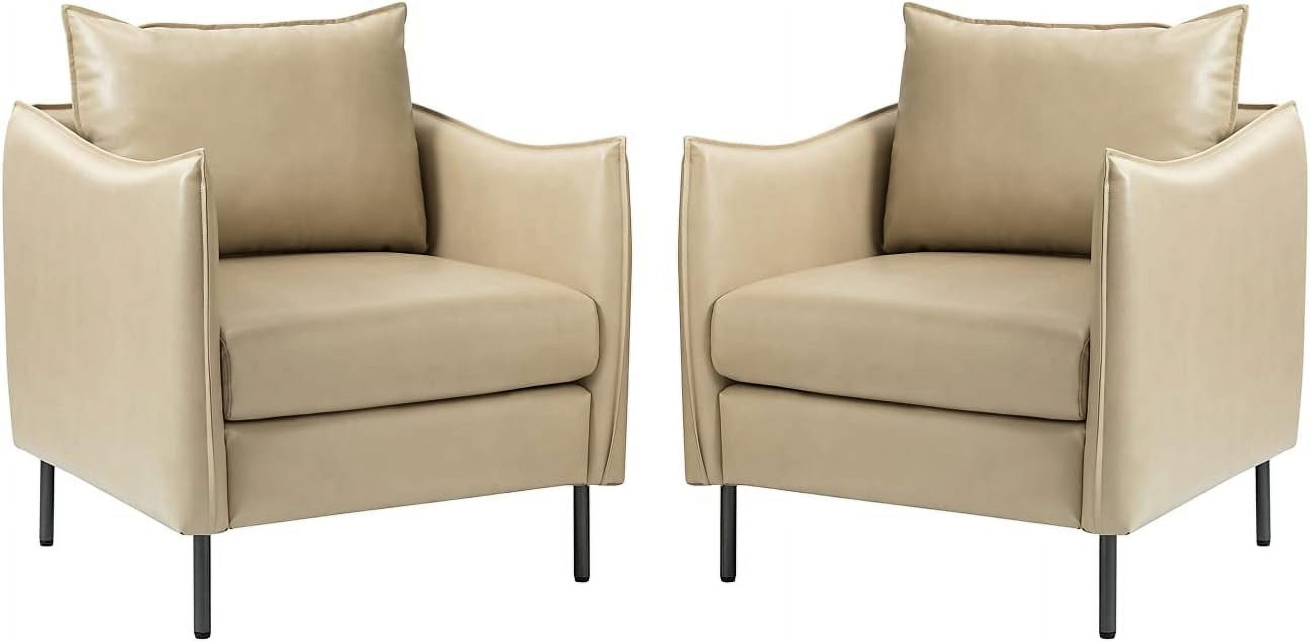 Leather Armchair Set of 2, Modern Accent Chairs with Cushion, Beige X495353