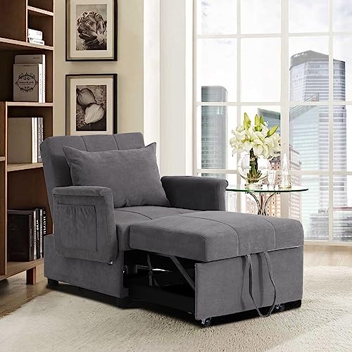 Convertible Chair Sleeper Bed, Folding Ottoman Guest Bed 3 in 1 PU Leather Futon Chair with Lumbar Pillow O60689