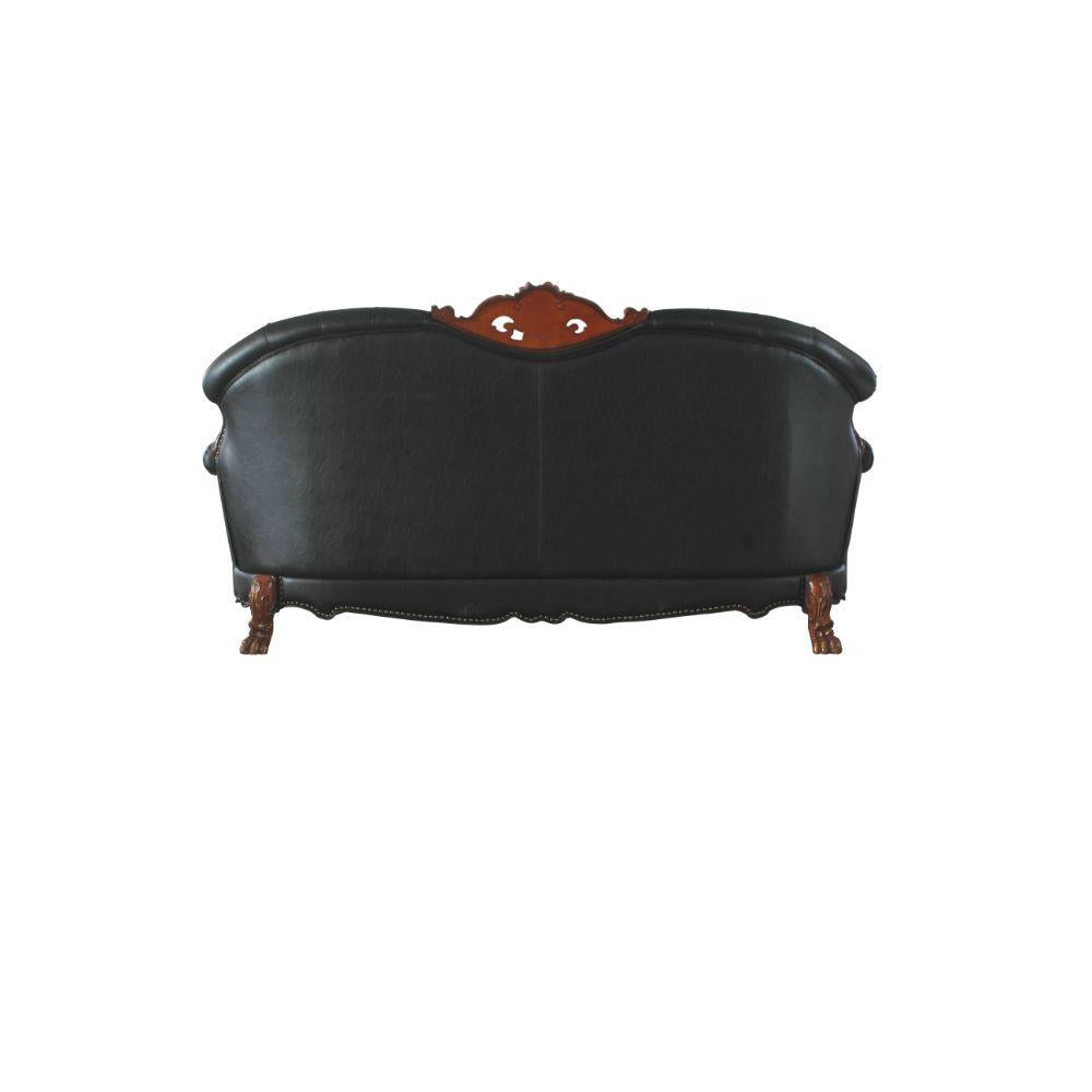 Luxury Vintage Cherry Oak & Black PU Dresden Sofa Set 3P ACME B342
