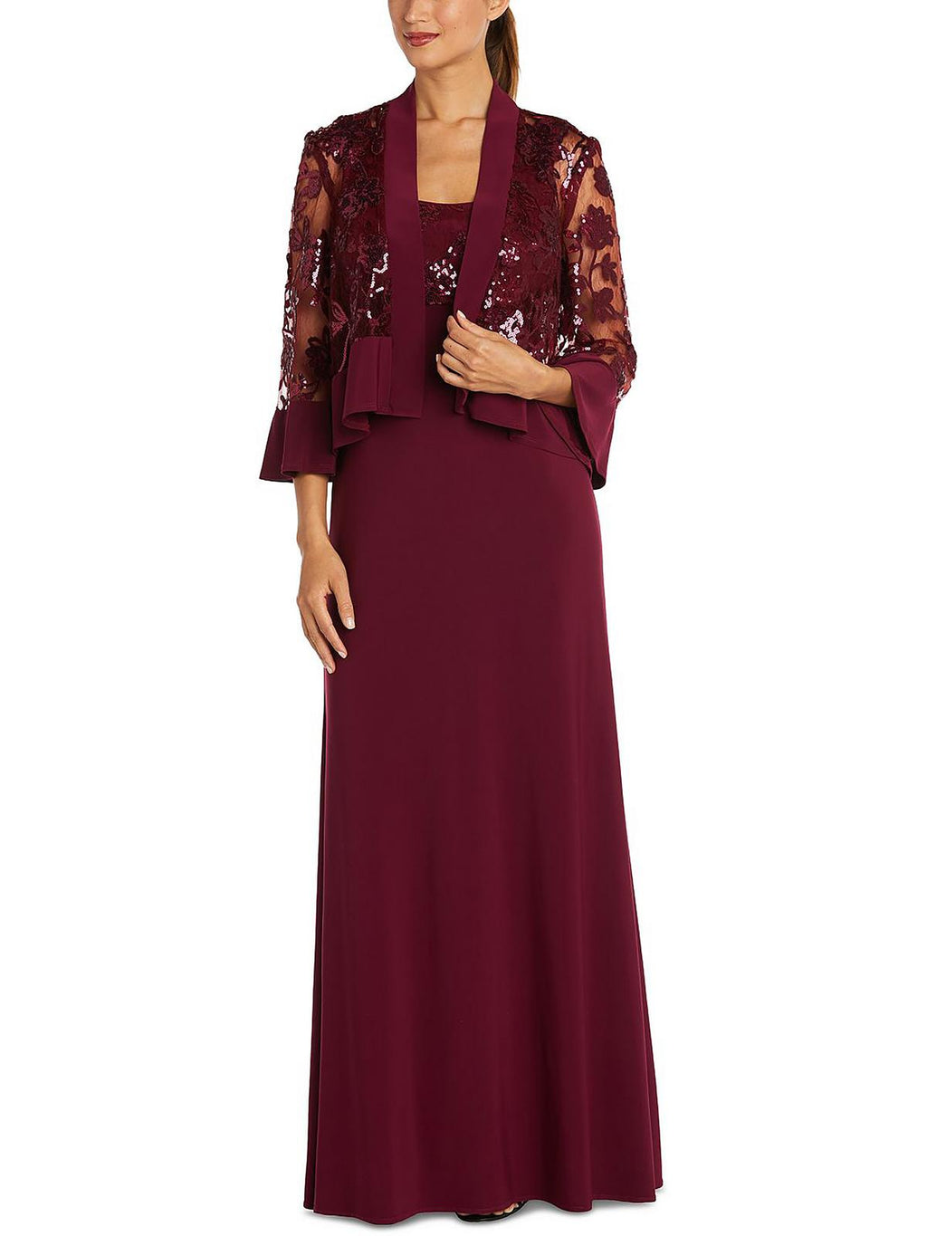 R&M Richards Womens Petites Lace 2PC Evening Dress