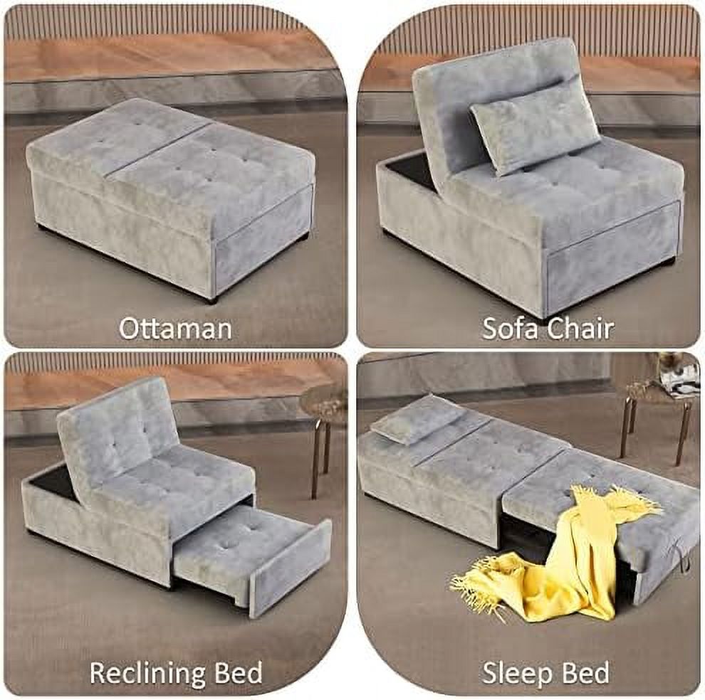 TJUNBOLIFE Velvet Convertible Sofa Bed 4-in-1 Folding Ottoman Lounge Chair F10104