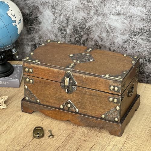 Wooden Treasure Chest Box with Lock for Jewelry and Trinkets P479