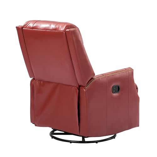 Genuine Leather Swivel Recliner Chair with Wingback and Nailhead Trims, Red Z27530