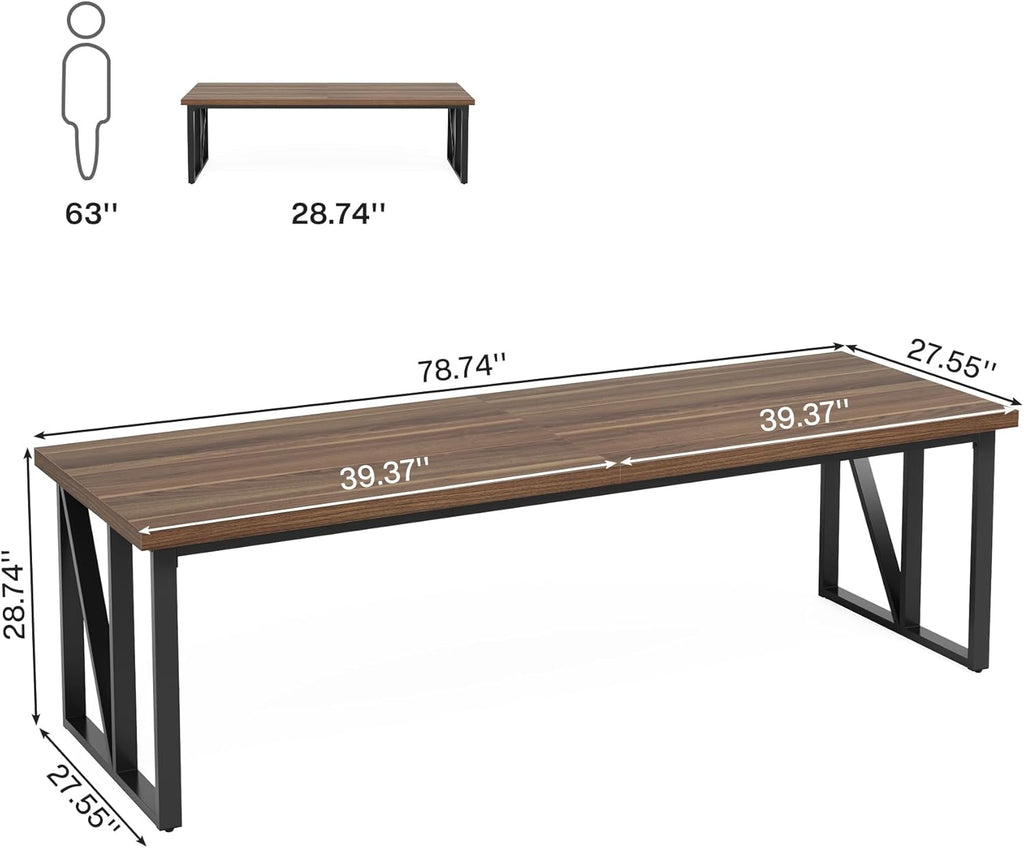 Tribesigns 78.7 Inch Double Computer Desk, Wood Home Office Desk, Brown V9398
